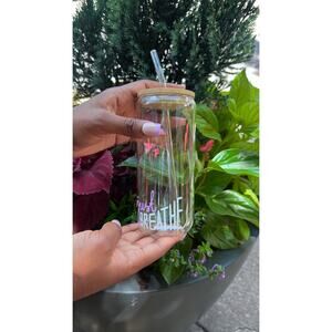 Purple & White Just Breathe Glass Cup